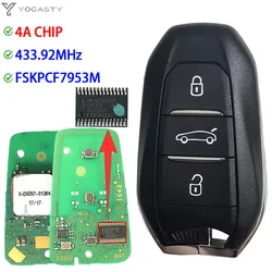 YOCASTY-chave inteligente do carro com 3 botões, Keyless Go chave do carro, Peugeot 208, 301, 3008, 5008, Traveler Expert, Citroen C3, C4, 433MHz, Chip 4A