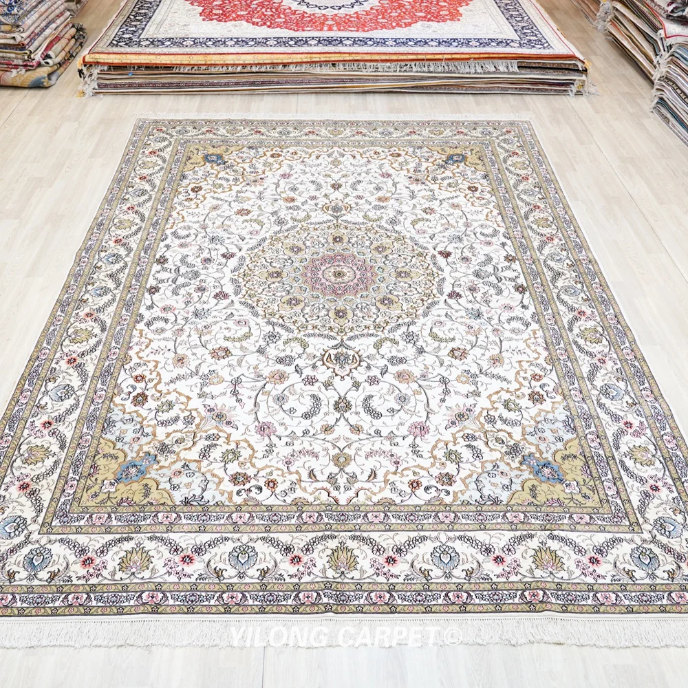 274x366cm Vantage Large Persian Silk Rug Antique Medallion Kashmiri Handmade Carpet (YJH277B)