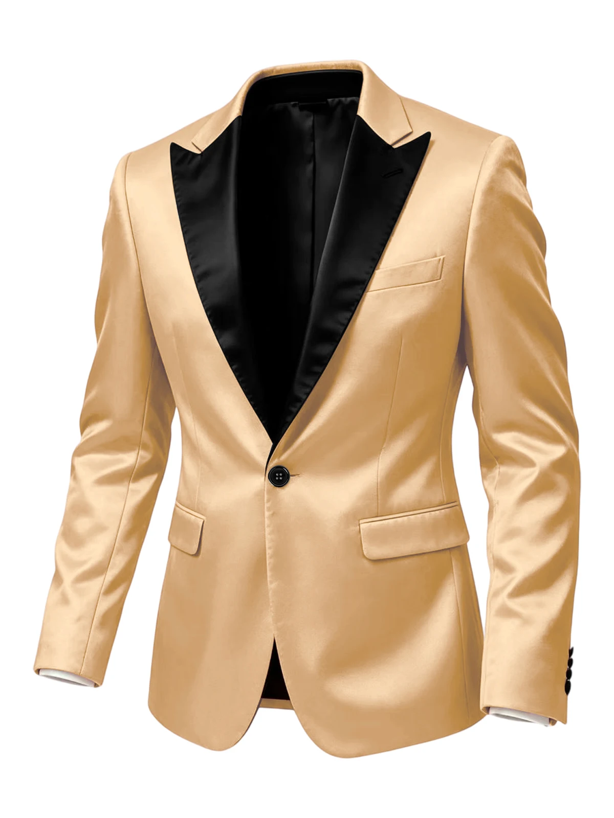 

Men'sn Satin Tuxedo Blazer Black Peak Lapel One Button Slim Fit Suit Jacket Formal Business Casual Suit For Wedding Party Prom