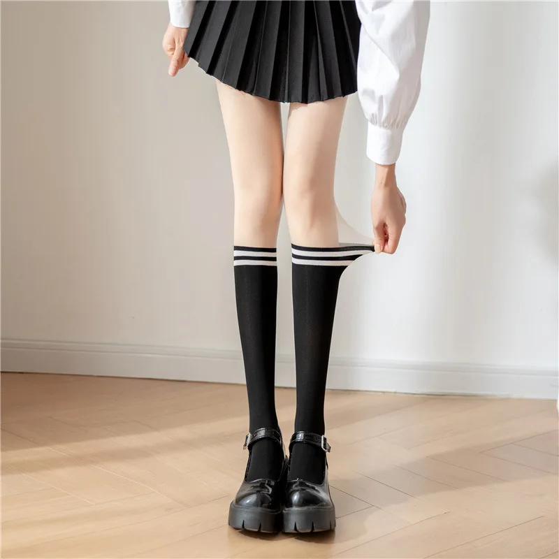 Fashion Personality Two-Tone Patchwork Women's Pantyhose Preppy Fake Calf Socks Thin Sheer Anti-Hook Lolita Hottie Sexy Tights