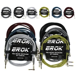 EROK 1.5/3/6/10M Guitar Audio Cables Anti-Noise Line 6.35mm Straight to Right Colorful Braided Line Pedal Guitar Universal Cable