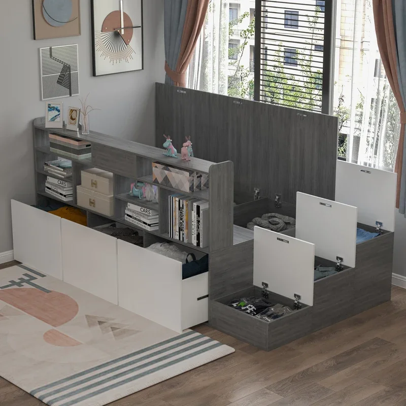 Bookshelf integrated partition pedal meter bedroom furniture single bed small apartment tatami