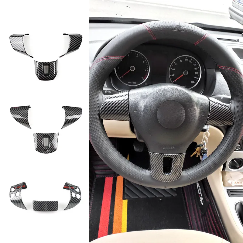 ABS Car Accessories Steering Wheel Cover Carbon Texture Trim For VW Golf 5 6 Jetta Bora Polo Passat B6 B7 Touran Tiguan Caddy
