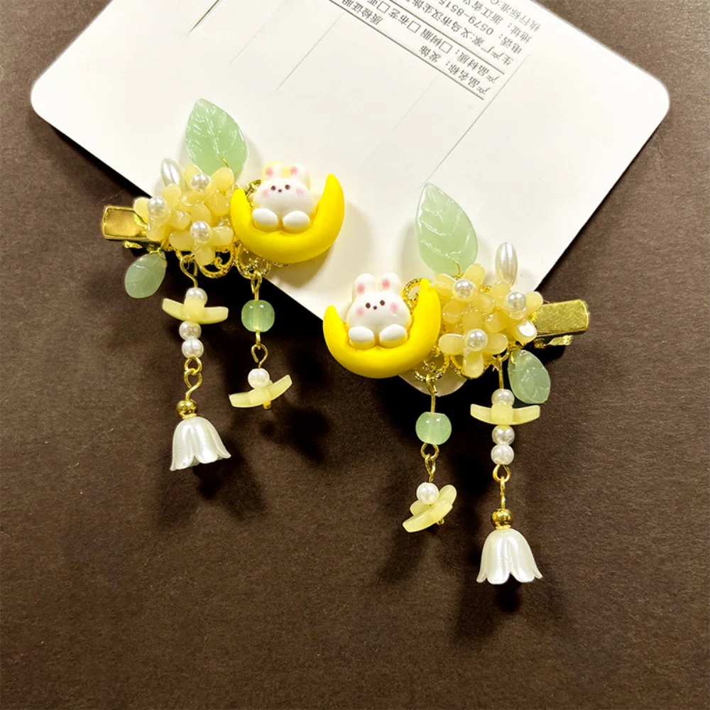 

Rabbit Headdress Mooncake Rabbit Hairpin Funny Sweet Cradle Bunny Hair Pin Temperament Chinese Style Osmanthus Flower Hairpin