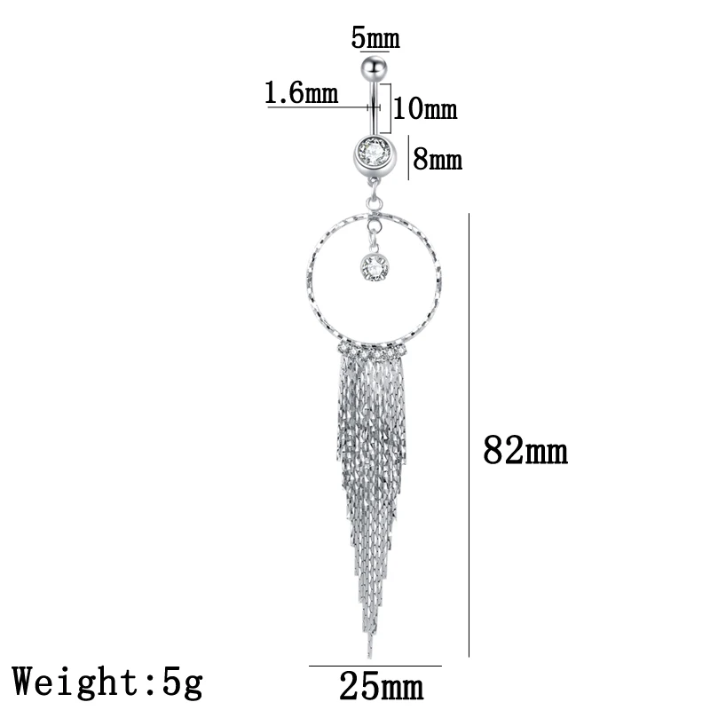 Claw chain tassel Belly button ring Retail navel ring fashion woman jewelry belly bar 14G 316L surgical steel bar