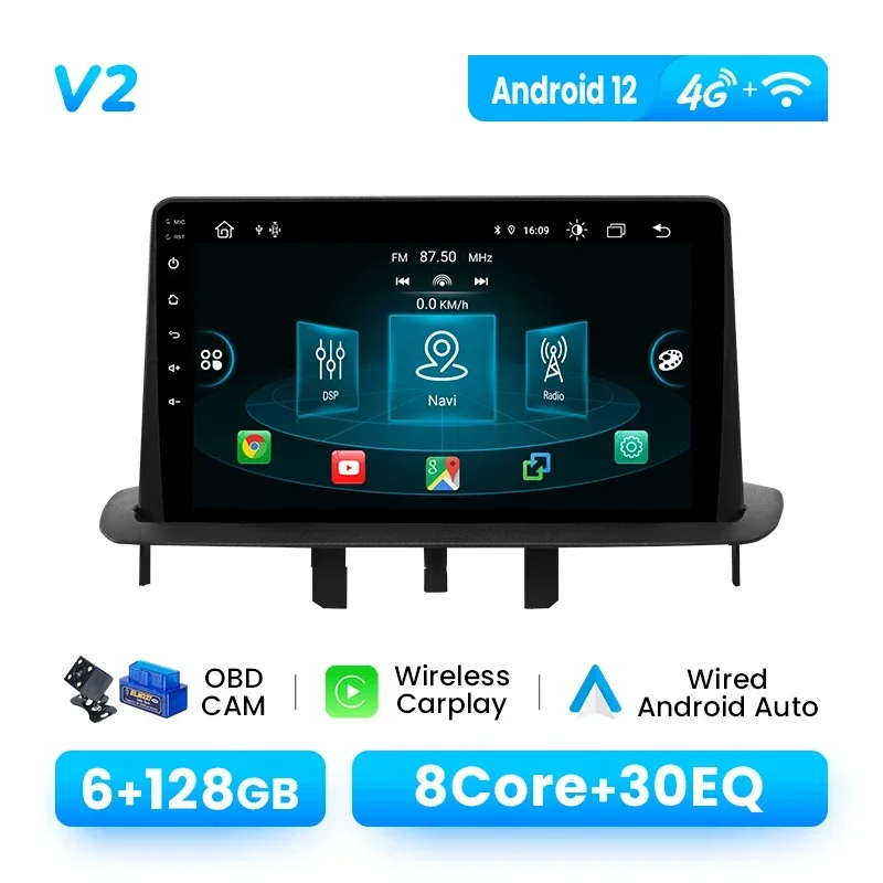 9 "1280*720IPS Android 14 Draadloze CarPlay Autoradio Voor Renault Megane 3 2008-2014 Multimedia Speler DSP navigatie 4G Wifi