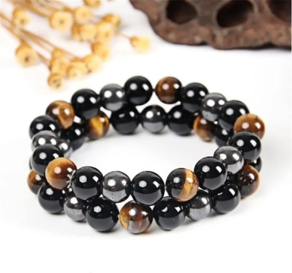 2PCS/Set Triple Protection Bracelet- Tiger's Eye, Black Obsidian, Hematite for Protection, and Balance-Healing Energy Bracelet image 4