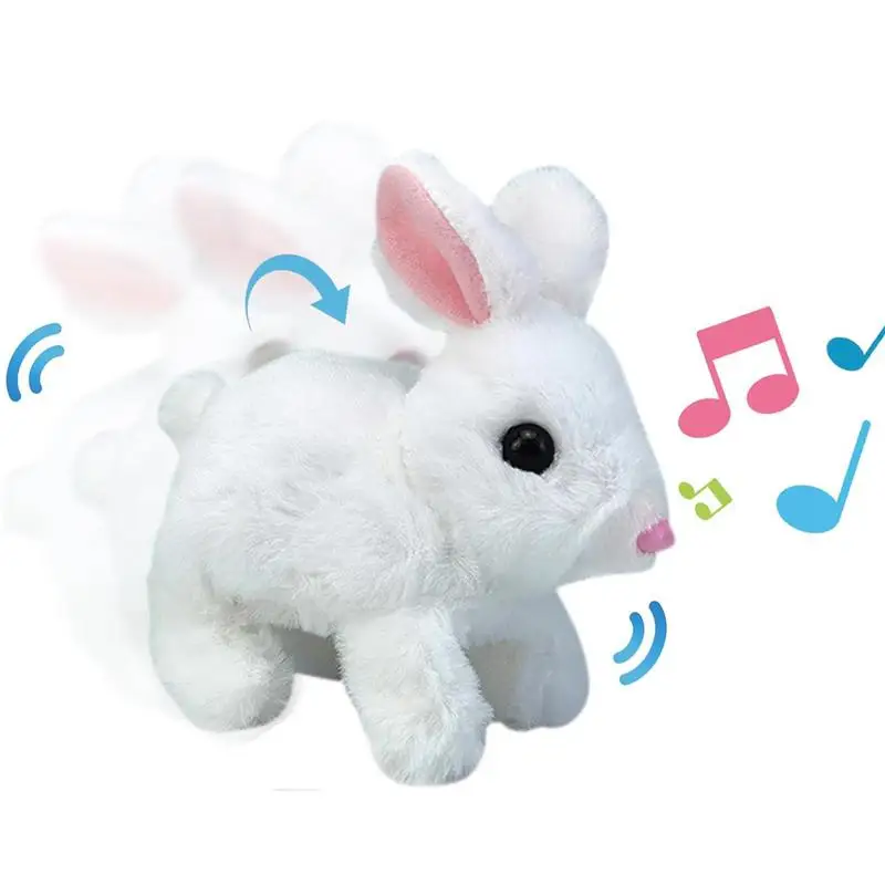 Lapin électrique en peluche aux cheveux longs et solides, jouet de simulation, marche et aboiement, yeux rouges et Shoes