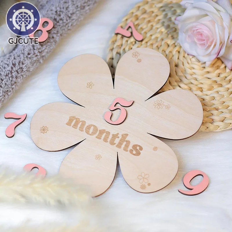 Accessori per fotografia di fiori per neonati Puntelli per fotografia per neonati Accessori per bambini Pietra miliare Adesivo in legno Puntelli per riprese Regali