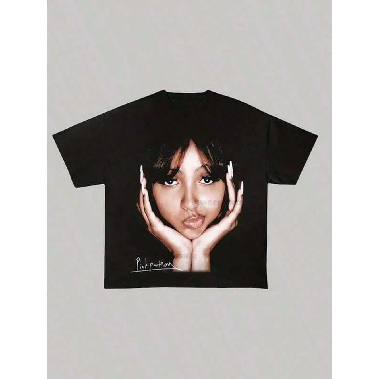 PinkPantheress Vintage Graphic T-Shirt - Black Unisex Cotton Tee With Bohemian Portrait Print, Round Neck Regular Fit, Hand Wash Only Concert Merch & Fan Tee For Adults, Allseason Apparel, Minimalist Design, Nontransparent Material, Music Apparel