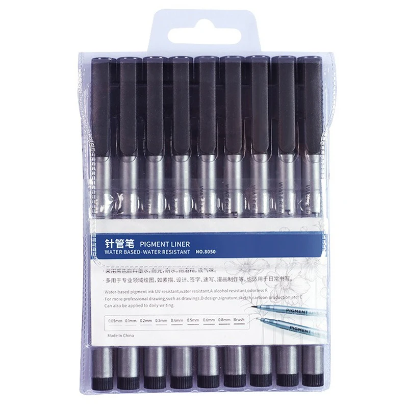 9Pcs/set Pigment Liner Micron Ink Marker Pen For Drawing Sketch Manga Micron Liner Calligraphy Brush Hook Line Pens Art Supplies