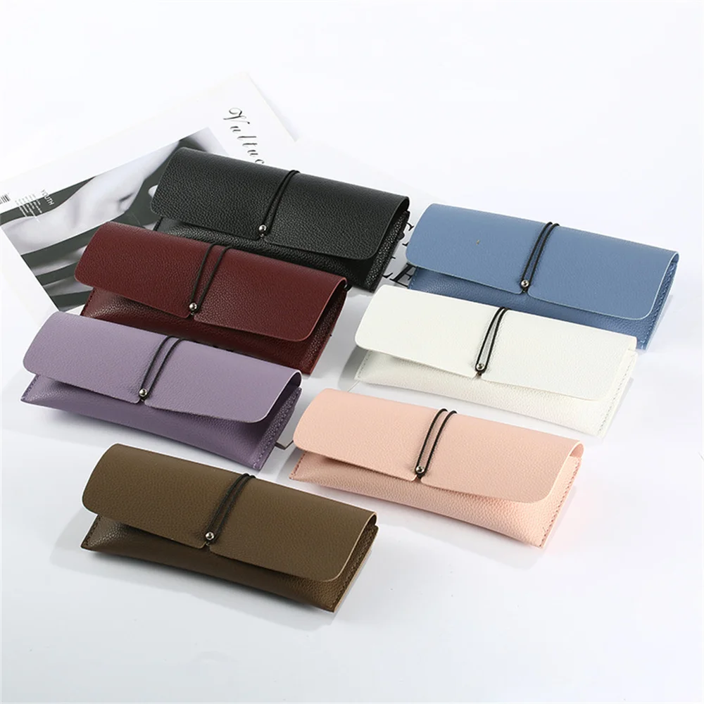 PU Leather Glasses Case Cover with Rope Buckle Sunglasses Storage Pouch Eyewear Container Organizer Reading Eyeglasses Box