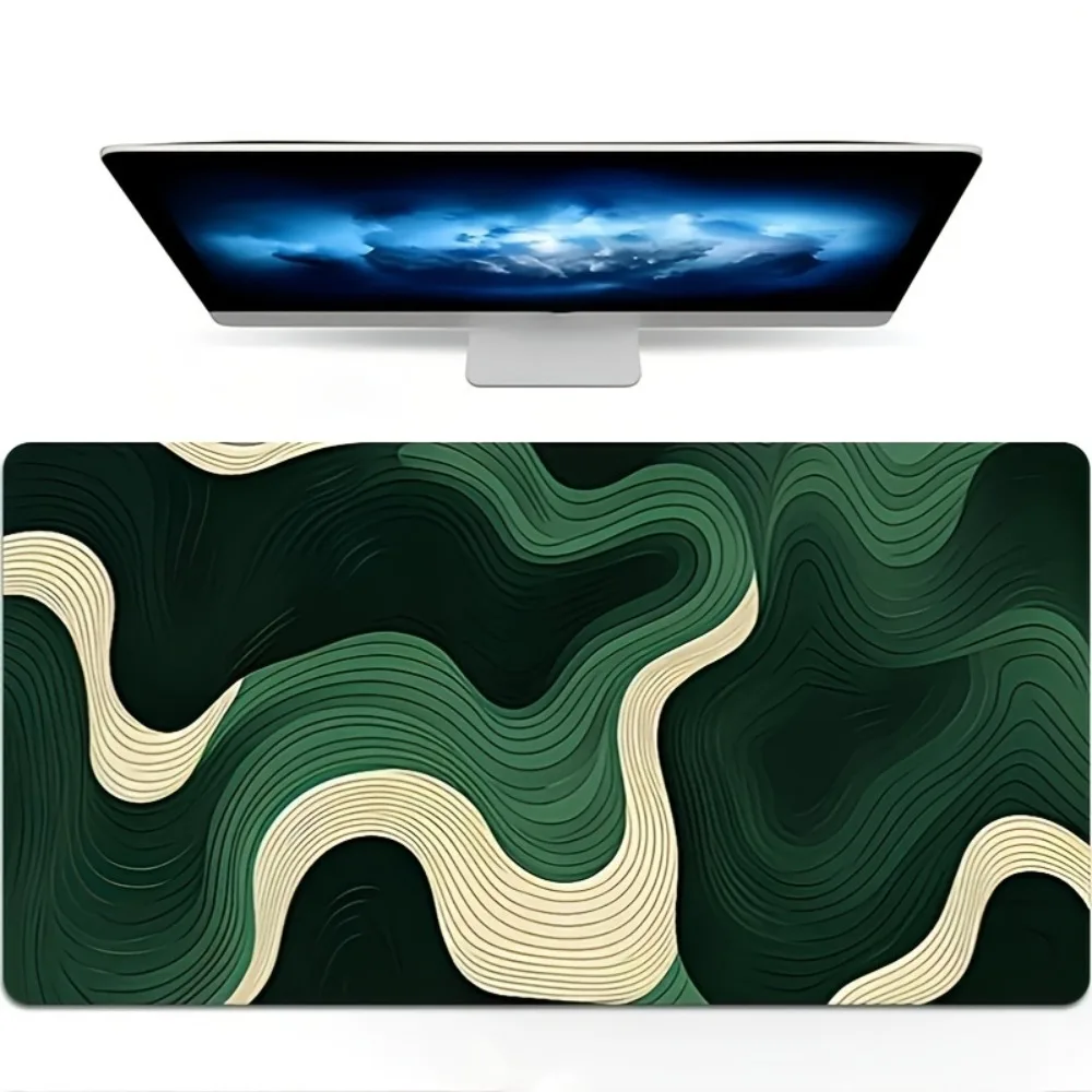 

Большой коврик для мыши с нескользящей зеленой абстрактной текстурой, из натурального каучука, с прошитыми краями, для офиса, игр, идея для подарка