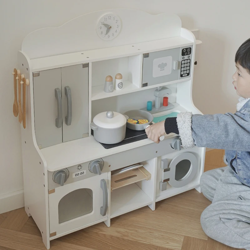 Japanese style kitchen role play for kids with simulation stove wooden simulation kitchen set toys for children