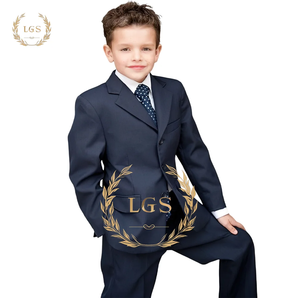 Navy Boys and Children 2-piece Suit Set - Fashionable Notch Collar and Pants, Customized Suit Suit for 2-16 Years Old