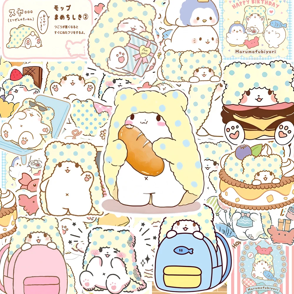 10/30/50 piezas Kawaii Marumofubiyori ‌ Pegatinas Bonitas de Anime, Calcomanías para Álbumes de Recortes, Casco, Motocicleta, Guitarra, Sanrio, Pegatinas de Dibujos Animados, Regalo