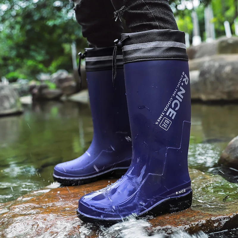 Men's Fashionable Outdoor Rain Shoes High‑cut Plain‑top Rain Boots Non-slip Wear-resistant Sole Portable Fishing Kitchen Boots view 3