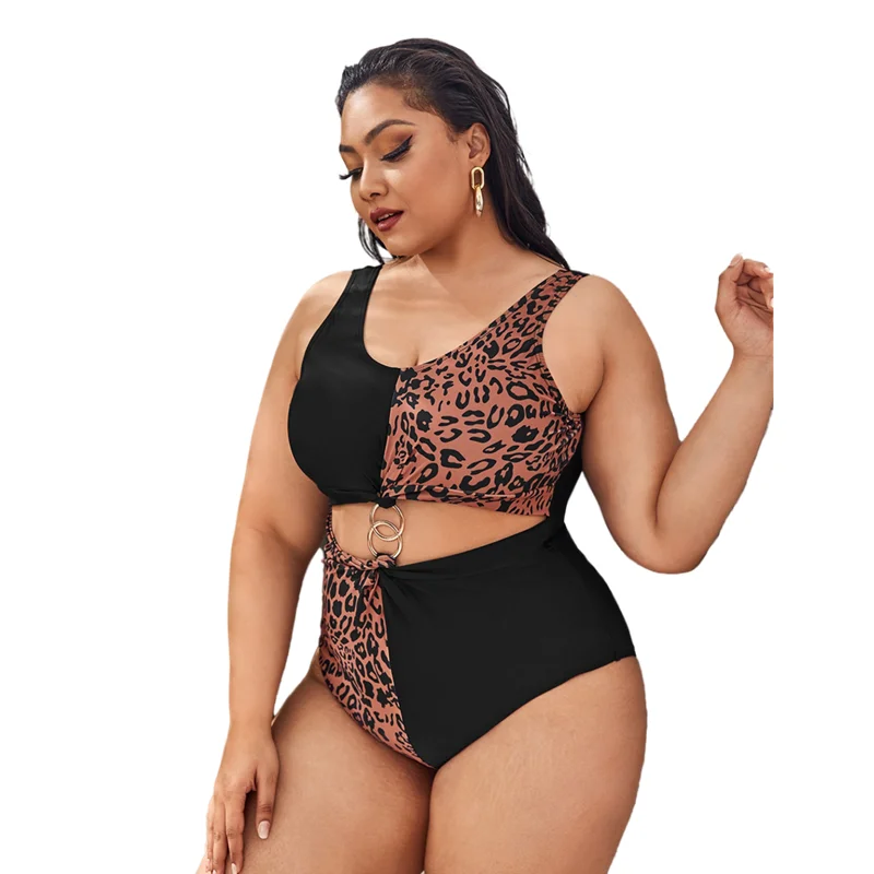 New Plus Size Woman Swimwear Monokini Swimsuit Swimming Costume Cut Out Fused Bikinis One Piece Big Breasts Swim Suits Female