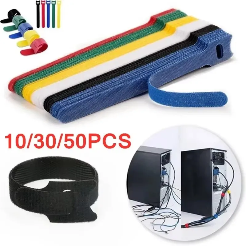 10/30/50pcs Multi-Purpose Fastener Cable Straps Tape Cable Ties Reusable Hook Loop Strips Wire Ties Cables Organizer Cord Wraps
