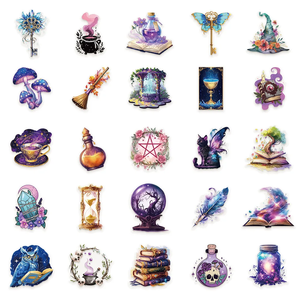 10/50pcs Purple Gothic Magic World Forest Witch Stickers Aesthetic Goth Graffiti Decals DIY Snowboard Laptop Luggage Car Sticker