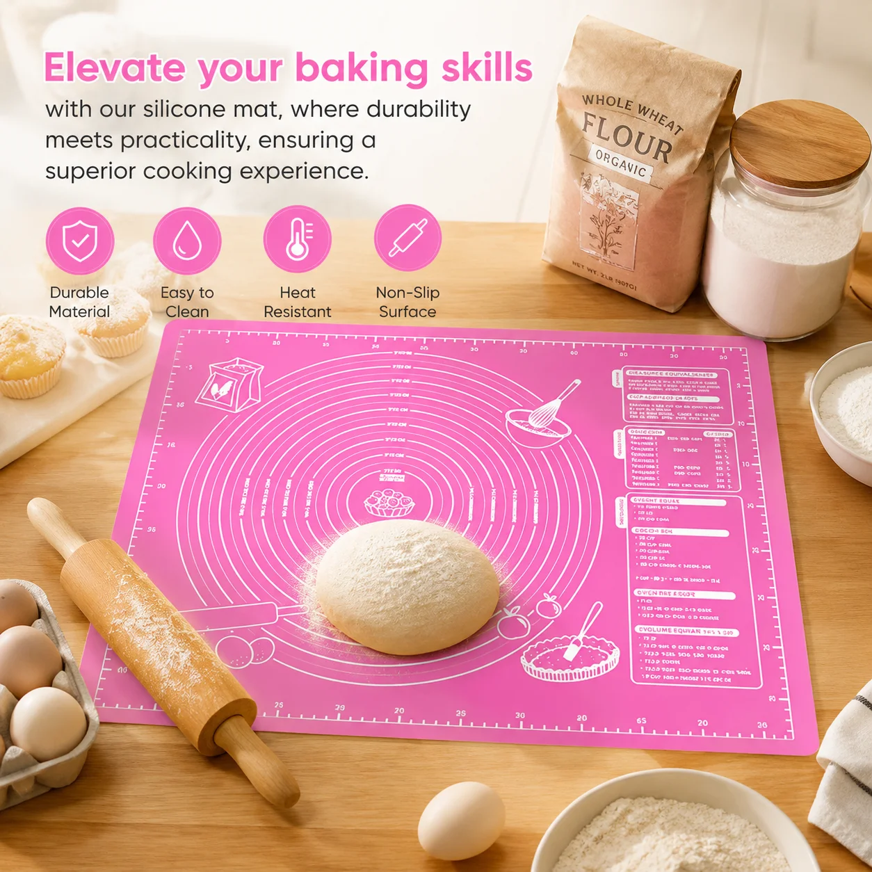 Sheet Non-Stick Kneading Dough Mat For Kitchen Rolling Dough Pizza Essential for Holiday Baking/Home Kitchen Durable & Practical