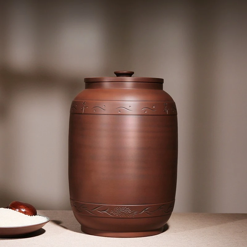 

Rice tank, household, Jianshui, purple pottery, ceramic, with lid, bucket purely handmade, moisture proof,
