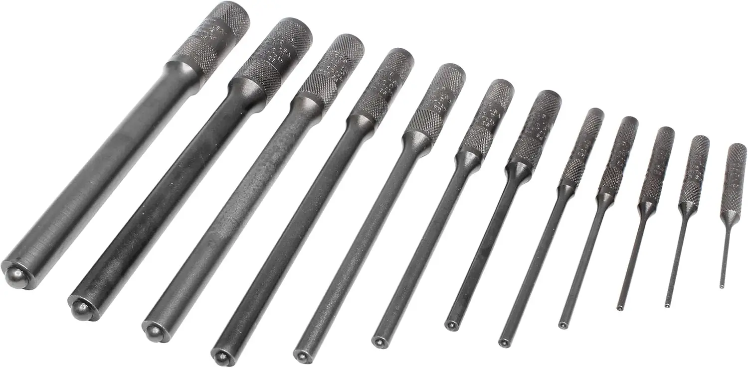 

12-Piece Pilot Punch Set with Black Oxide Finish, Includes Kit Bag for Easy Storage and Transport