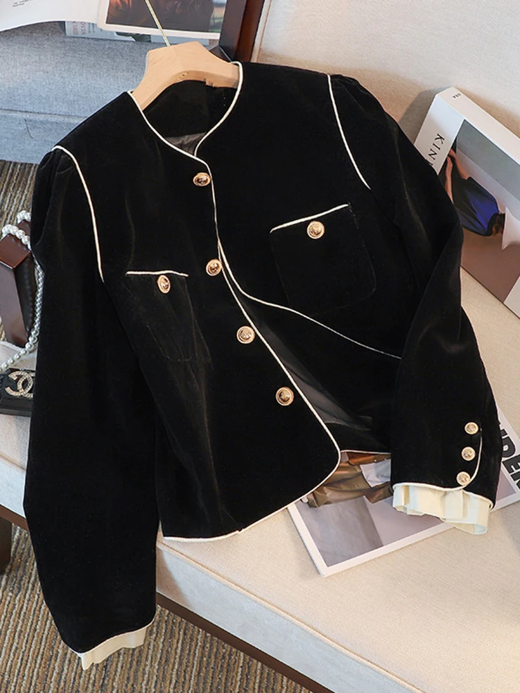 

Vintage Tweed Jacket Women Elegant Cropped Quilted Coat Commute Black Blazer Winter Ladies Korean Short Outerwear Tops New