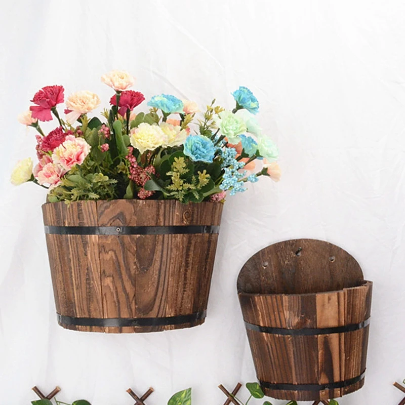 

Wooden Barrel Planter Flower Pots Home Office Garden Wedding Decor