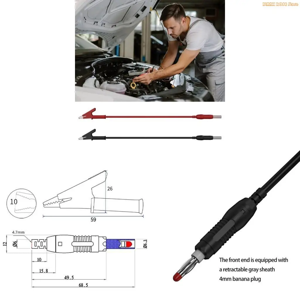 K1AE 2pcs Electrical Test Leads  Banana plugs To Alligators Clip  4mm for Technicians