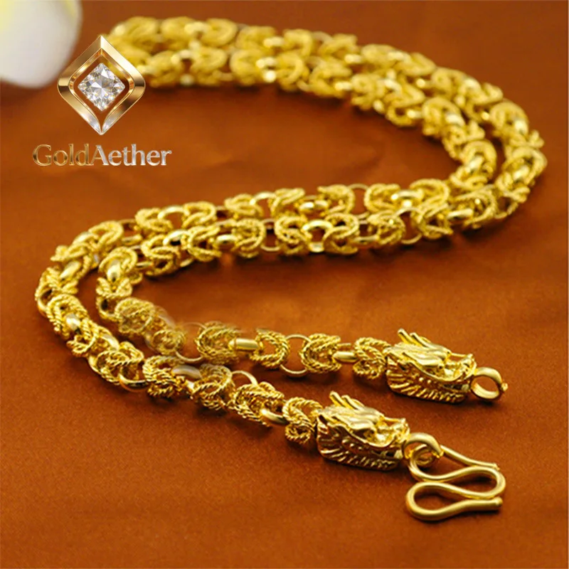 

GoldNouveau Dragon Head Spring Necklace Men 24K Gold AU999 - Classic dragon + spring, rich 24K luster, reliable AU999, enhances