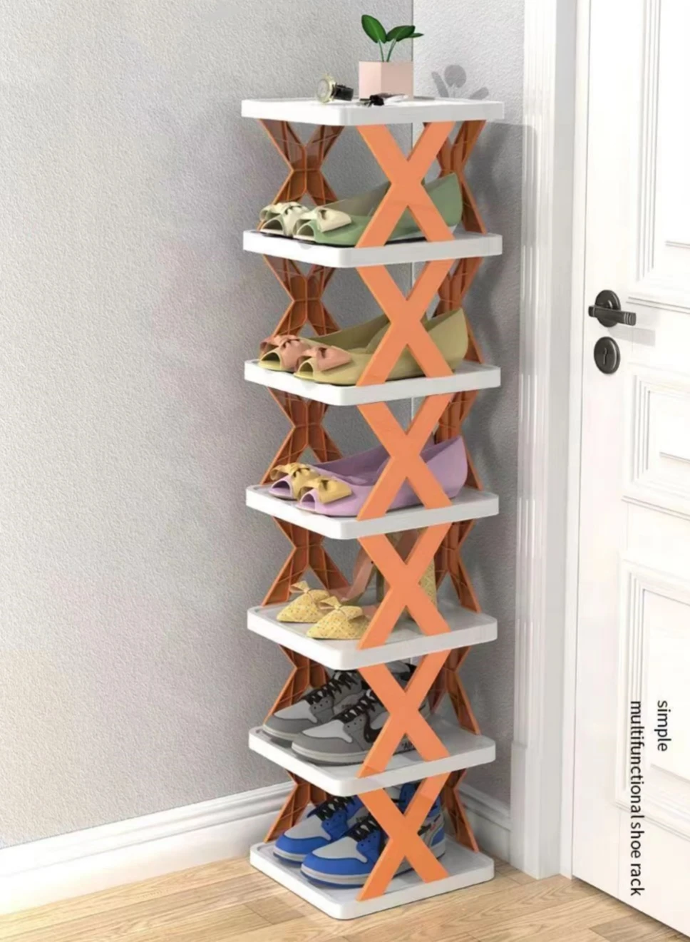 

Multi-layer Simple Shoe Rack Stackable Shoes Shelf Plastic Cabinets 2-8 Layers Folding Easy-assembled Space Saving Storage Rack