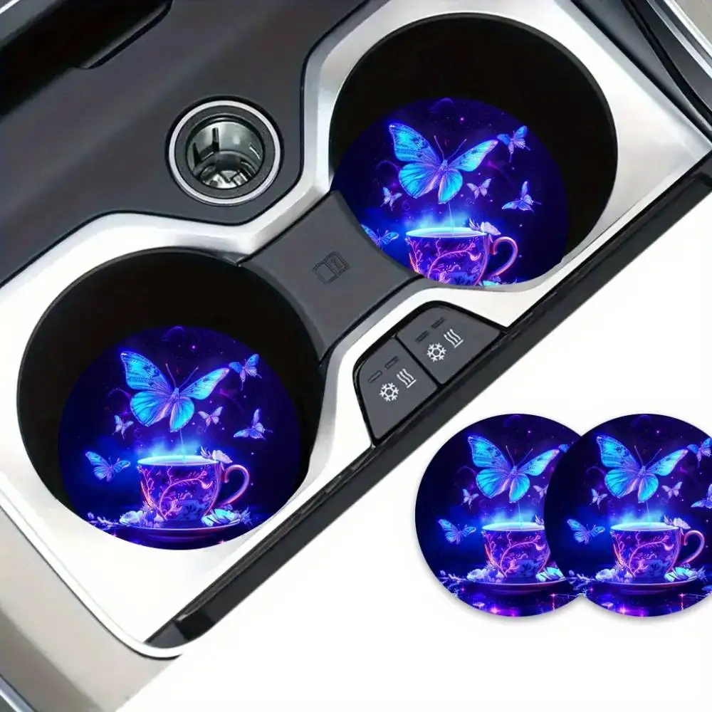 Purple Luminous Butterfly Car Coasters Dream Fairy Style DIY Auto Decor Hallowmas Birthday Gift
