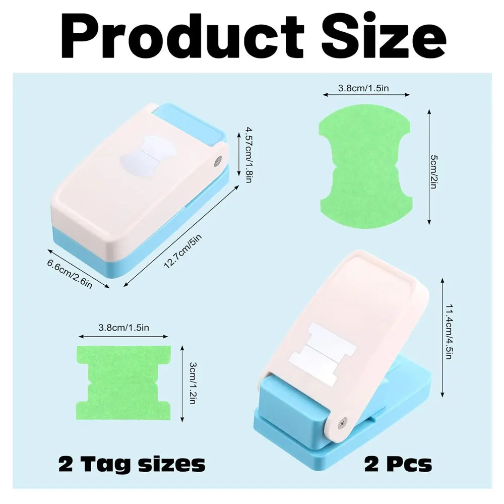 2PCS 1.5in Index Tab Punch Set, 2 Shapes with Metal Cutting Dies, Easy-Press Handles for Planners, Notebooks, Files & DIY Crafts