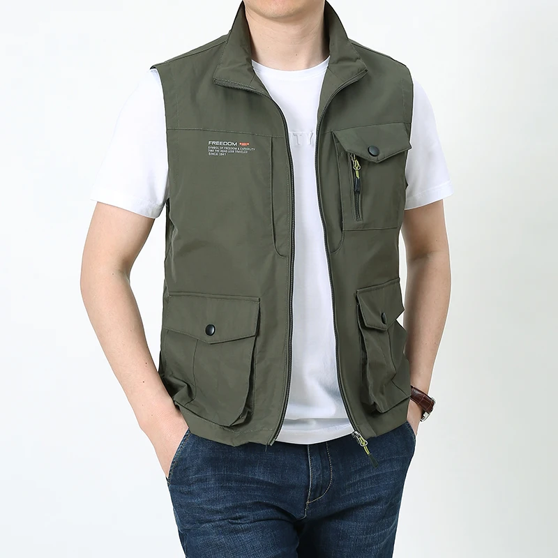 Jaket tank top peralatan taktis pria Y2K jaket tank top fotografer musim panas jaket tanpa lengan jaring banyak saku untuk pria