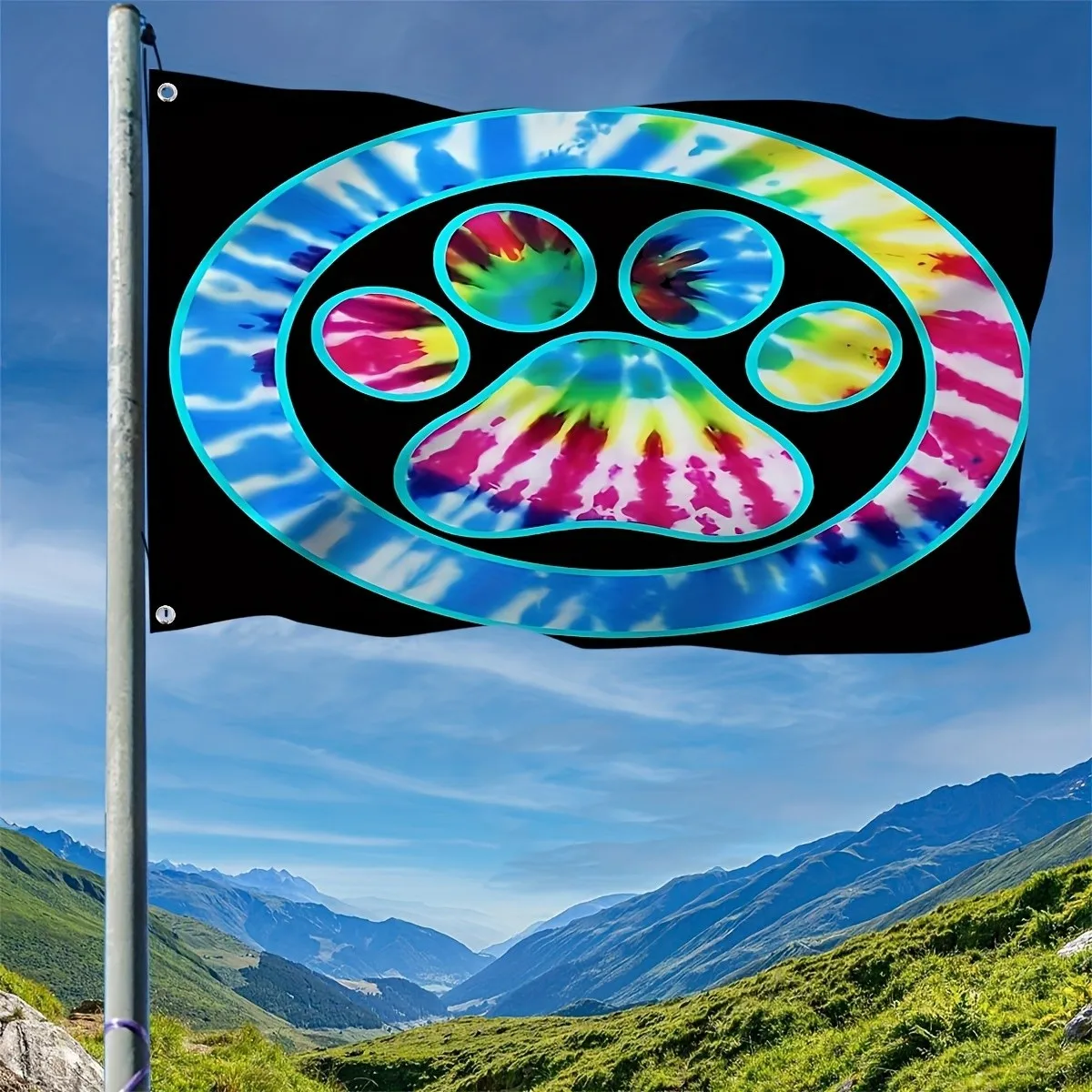 Tie-Dye Paw Print Outdoor Flag Decorative Banner for Pet Lovers Patio Garden Decor