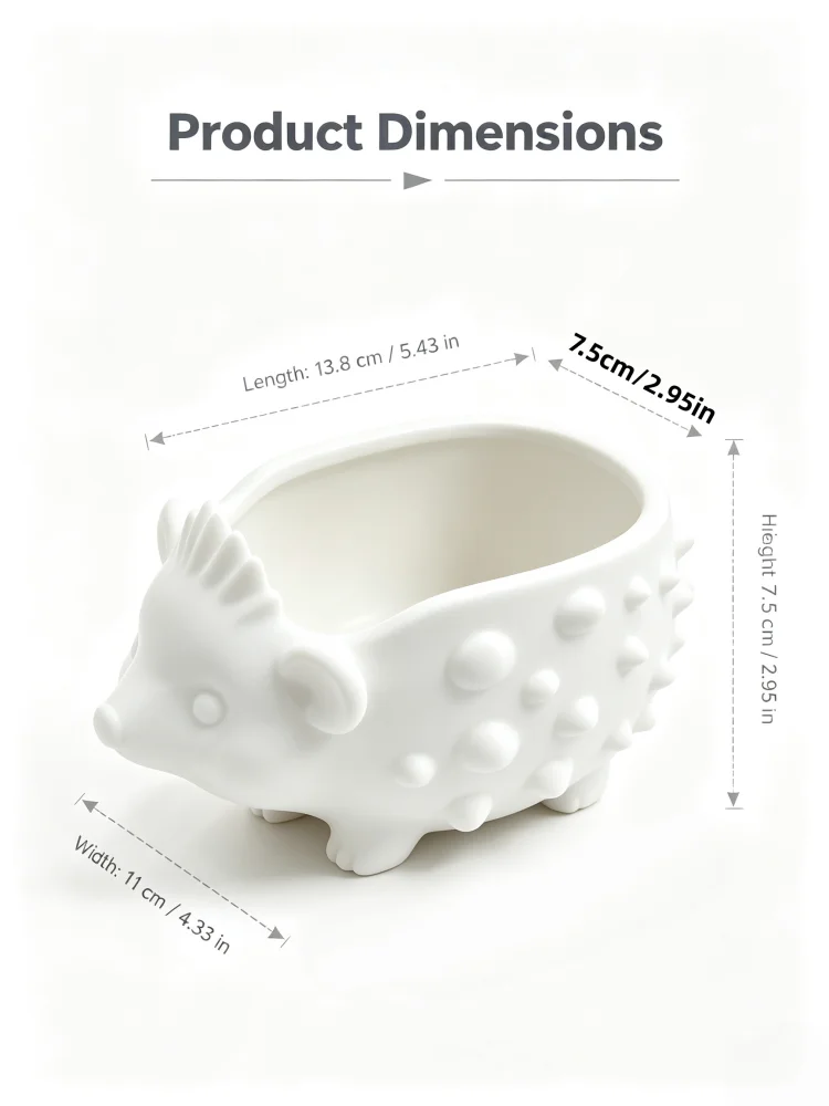 Hedgehog-Shaped Animal Flower Pot Made of Matte White Petg Material, Large-Diameter Mini Succulent Flower Pot, Cactus Flower Pot with Embossed Texture Cartoon Hedgehog Design, Indoor Desktop Windowsill Office Desk Green Plant Container, Cute Desktop Ornament, Suitable for Home Garden Decoration, Succulent Enthusiasts' Gardening Gift, Housewarming Gift