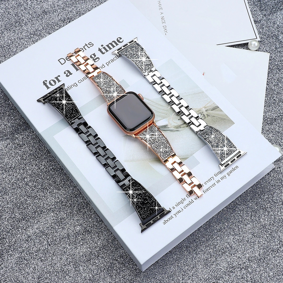 Rhinestone Strap For Apple Watch 45mm 44mm 42mm Ultra 49mm Women Diamond Metal Bracelet For Apple Watch Band 38mm 40 41mm SE 7 8