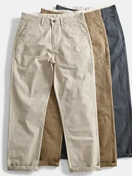 2025 Spring and Autumn New American Retro Woven Twill Chino Cargo Pants Men's Simple 100% Cotton Washed Casual Straight Trousers