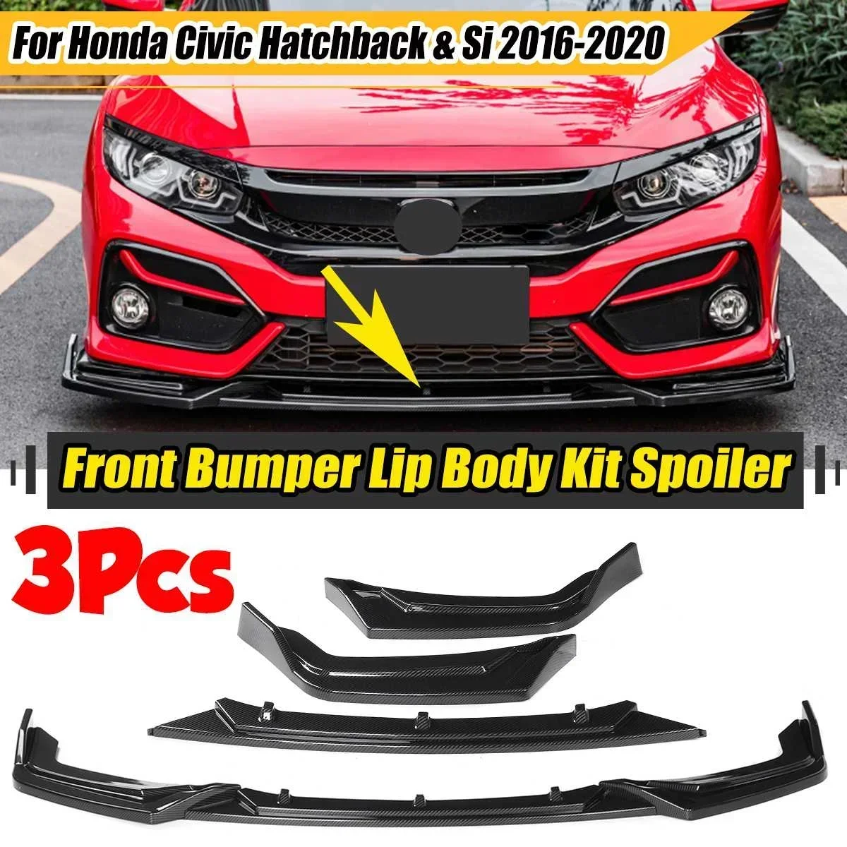 

High Quality Car Front Bumper Lip Spoiler Splitter Diffuser Protector Cover For Honda For Civic Hatchback &Si 2016-2020 Body Kit