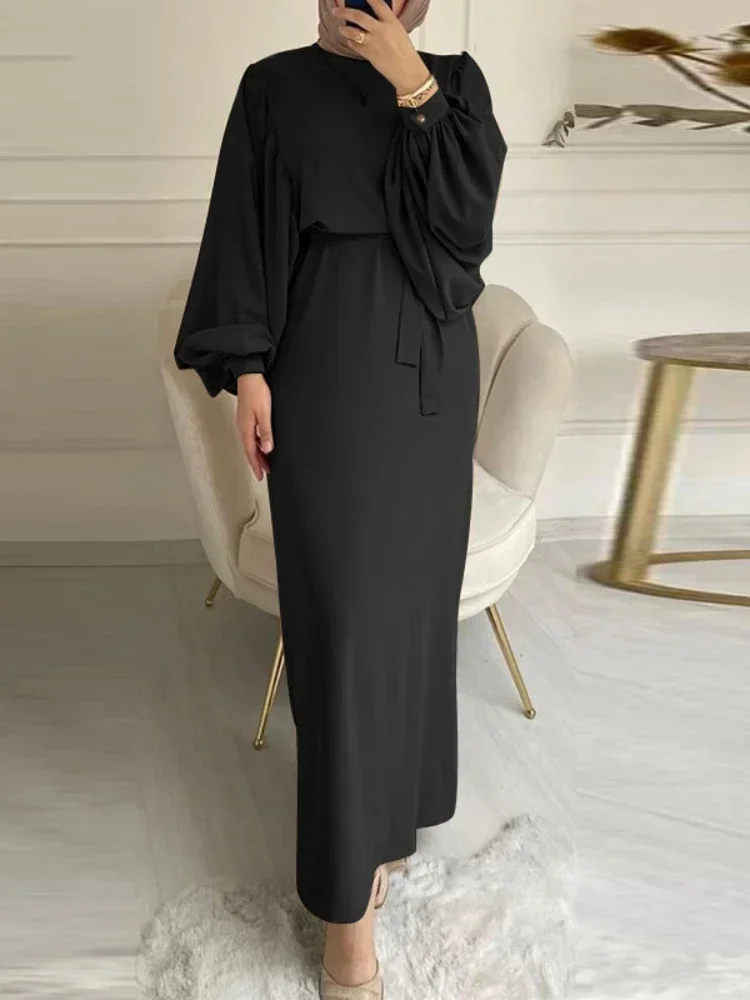 Eid Frauen Muslimischen Kleid Marokko Abaya Kaftane Casual Abendkleider Puff Hülse Frau Türkei Islam Lange Robe Femme Vestidos