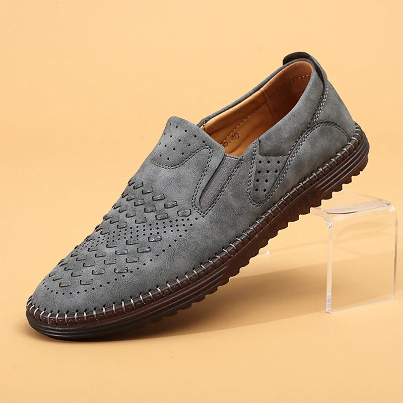 

Genuine Leather Loafer Mens Comfortable Casual Slip On Loafers Lightweight Breathable Walking Shoes