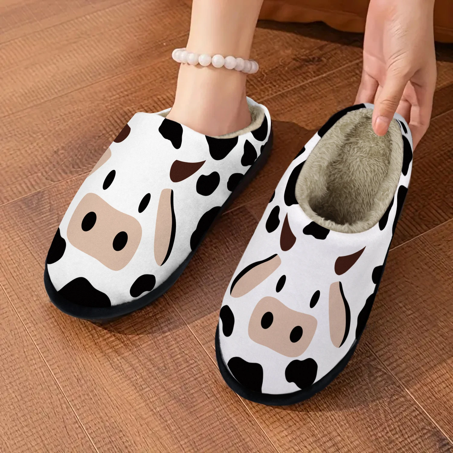 

Cow Print, Indoor/Outdoor Slippers, Soft Memory Foam House slippers, Comfy Fuzzy House Shoes, Wenter Warm Women's Bedroom Slippe