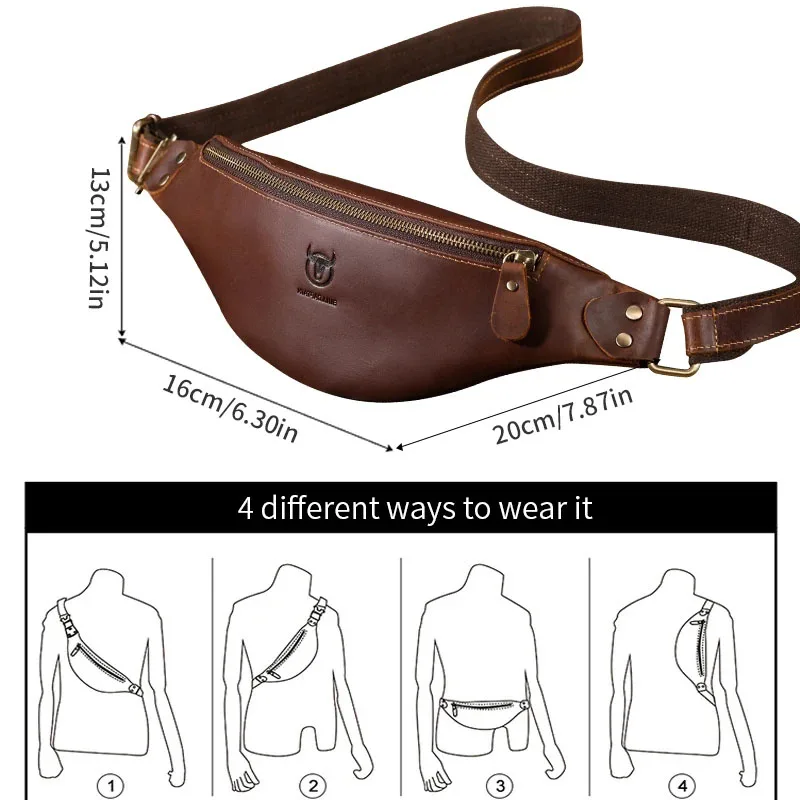 Men\'s Crazy Horse Leather Belt Waist Bag Male Retro Crossbody Bag Mobile Phone Chest Bag Fanny Pack Men Banane Sac Homme