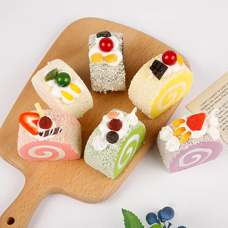 

Artificial Swiss Roll Cake Egg Roll Sprinkles Dessert Display Model Refrigerator Stickers Photography Props Ornaments Home Decor