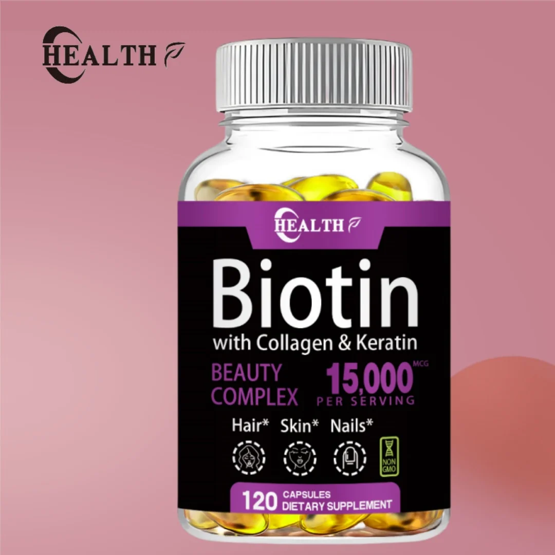 HEALTH Biotin Collagen Keratin Supplement for Hair Skin Nail 120 NonGMO Capsules