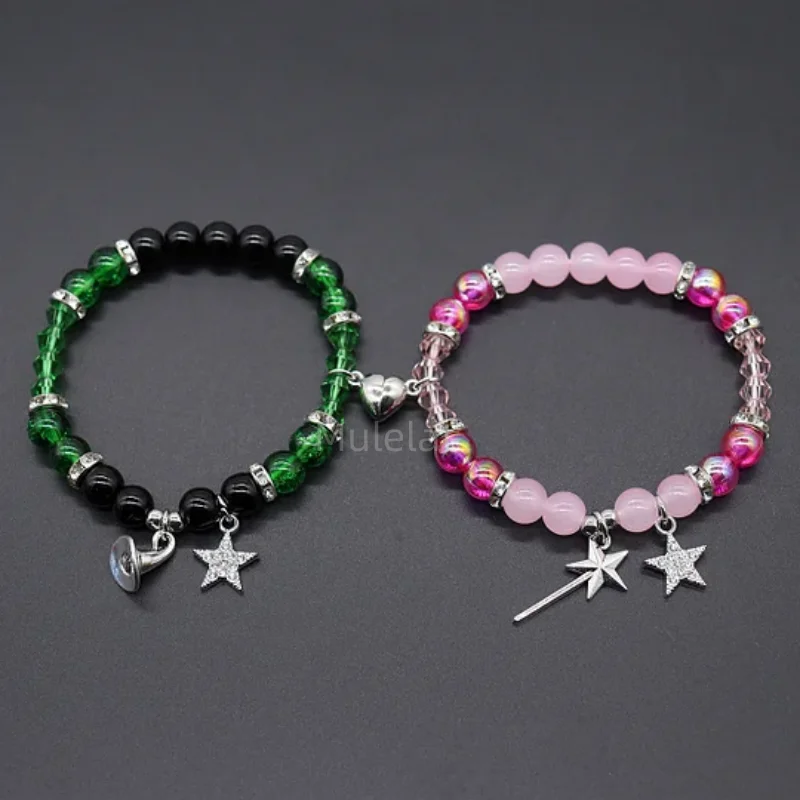 Wicked Witch Pink and Green Beaded Magnetic Friendship Bracelet handmade Y2k jewely