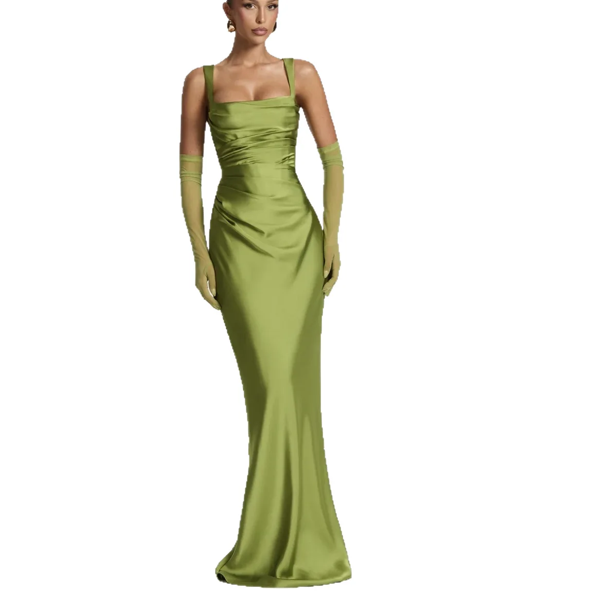 Mouwloze Jarreteljurk Dames Vierkant Satijn Backless Sexy Maxi-jurk Elegant Halter Off-shoulder Bodycon Club Feestjurken