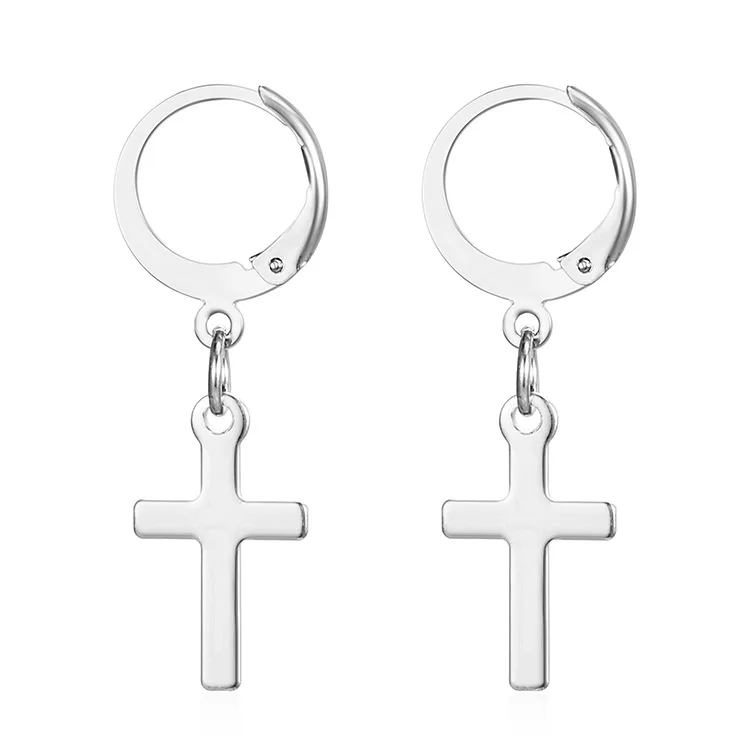 Pendientes de aro con colgante Cruz acero inoxidable para hombres y mujeres, joyería masculina Punk, sin colorear, anill