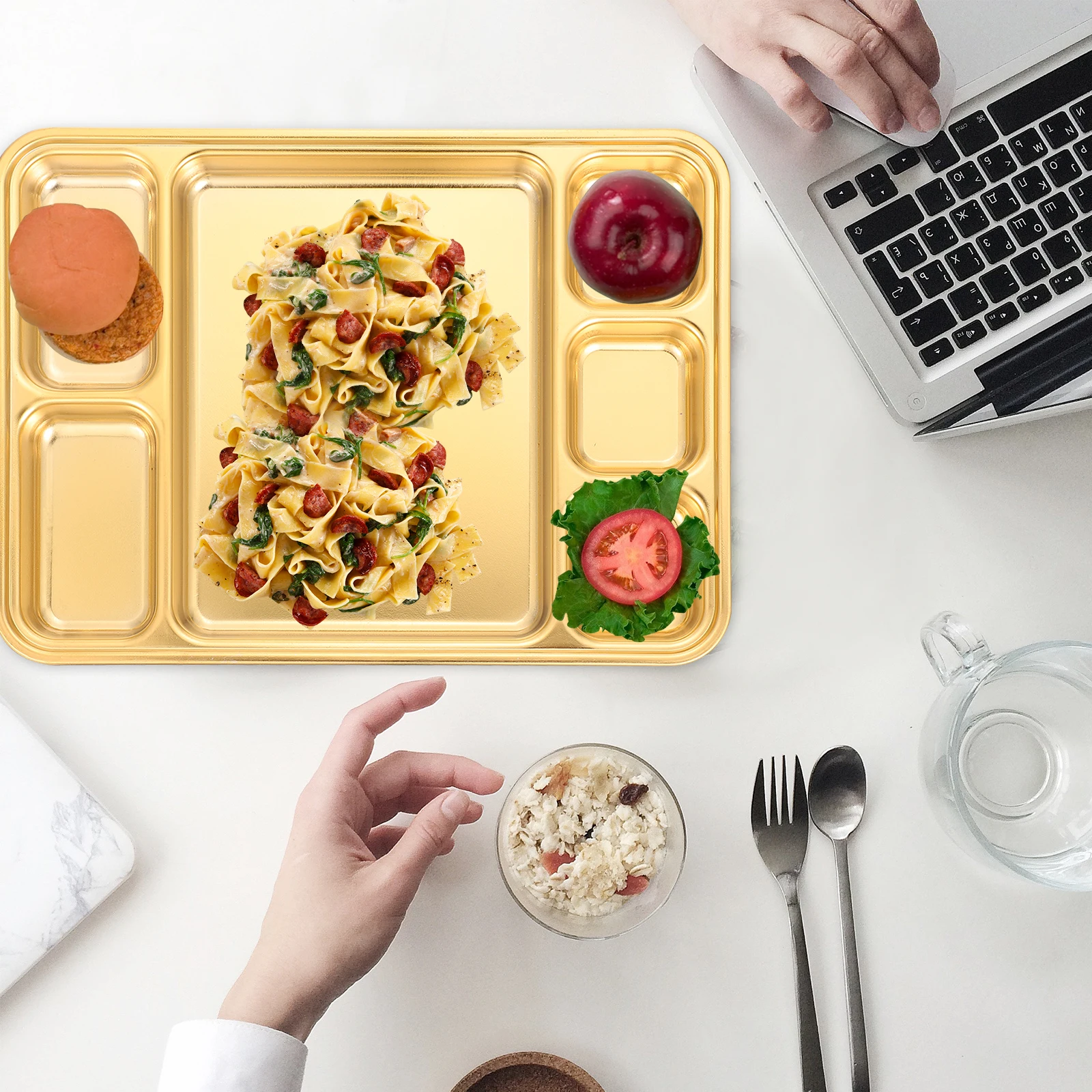 

1pc Stainless Steel Divided Plate 3 Compartment Food Serving Tray For Meal Prep Lunch Kids Bento Box Household Tableware